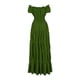 thumbnail image 4 of Faldas largas Vestido largo informal para mujer, con cordones, cuello oblicuo, color sólido, ajuste holgado, traje de vacaciones Cgtredaw Verde T S para Mujer, 4 of 6