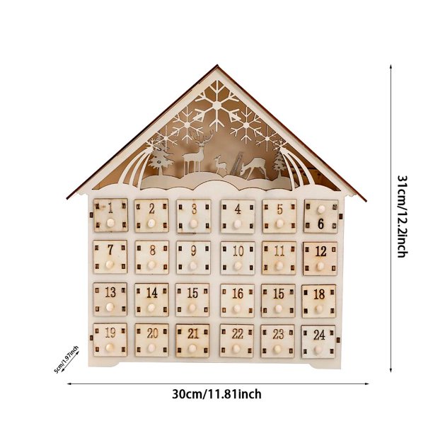 Calendario de Adviento LED de madera para Navidad, Casa con 24 cajones, cuenta atrás operada por batería, decoración navideña para el hogar, regalo para niños