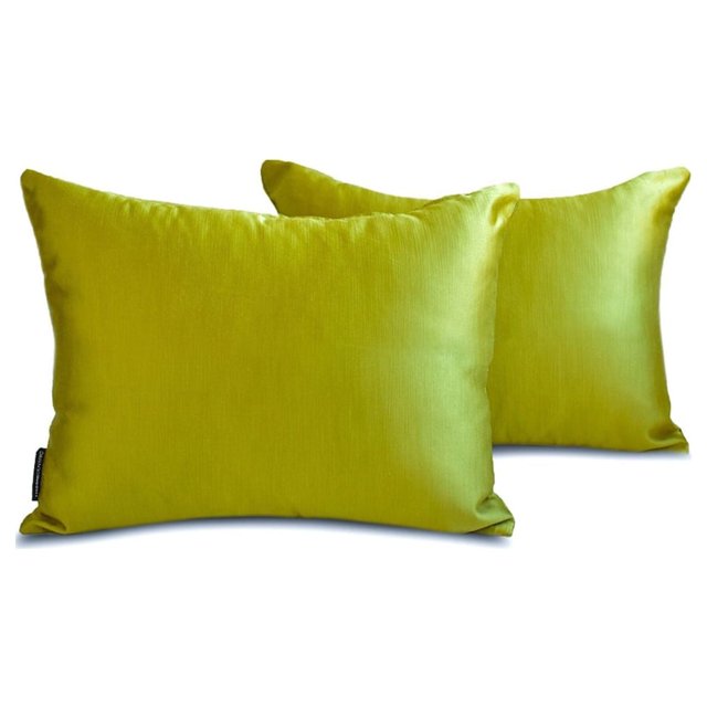 Funda de cojín lumbar decorativa HomeCentric, color chartreuse, paquete de 2, 50 x 65 cm (20 x 26 pulgadas), funda de cojín rectangular lisa de satén, estilo moderno - Chartreuse Slub Satin