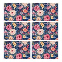 Pioneer Flower Floral Print Pattern Summer Placemats Table Placemats Set Of 6-Linen Kitchen Washable Placemats Table Mats 12x18 Inch Non-Slip Heat Resistant