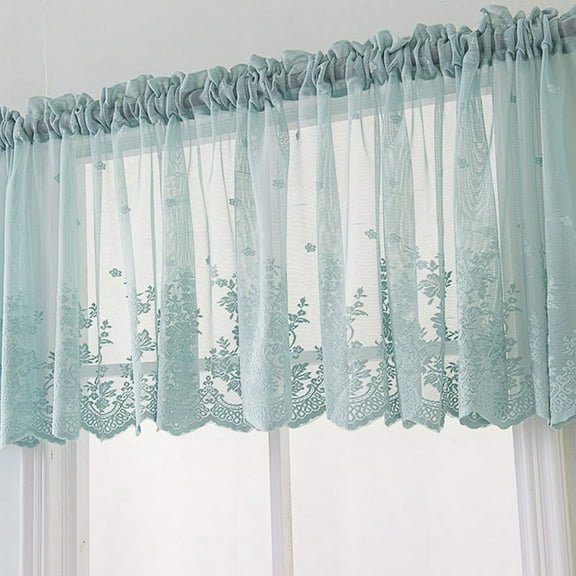 Baywell Lace Kitchen Valances Curtains Vintage Semi-Sheer Voile Window Valance 51.2in/53.9in Length, Lace Floral Embroidered Short Valance Curtain Swags for Small Window Living Room Bedroom