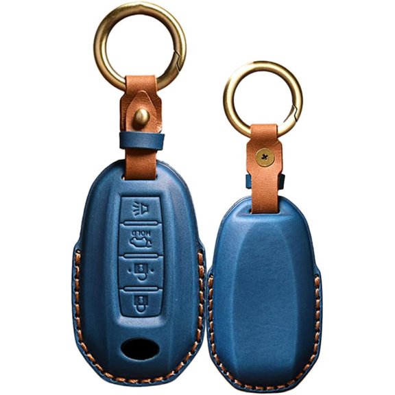Key Fob Cover Compatible with Fit for Infiniti Q50 Q60 QX50 QX55 QX60 EX25 EX35 EX37 FX35 FX45 FX50 Metal Leather Keychain Case Holder Protector,Horn Blue