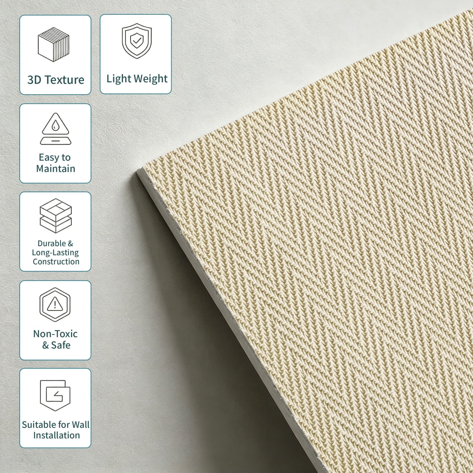 Easy4Home 8Pcs 24"x24" Flexible Stone Wall Panels 3D Faux Stone Woven Texture Decorative Wall Tiles for Interior and Exterior Wall, Beige