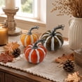 thumbnail image 7 of 4 Pcs 4 Inch Striped Artificial Pumpkins Halloween Pumpkin Decorations Fall Pumpkin Decor for Home Thanksgiving Halloween Tiered Tray Mantel Table Decor Red, 7 of 7