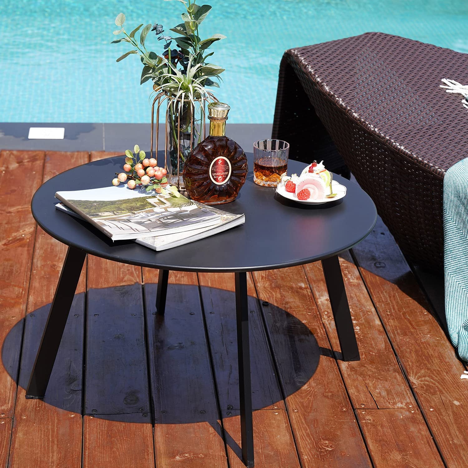 Grand Patio 28" Outdoor Round Steel Coffee Table, Black