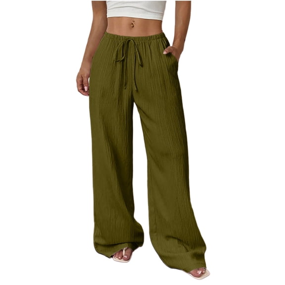 Pants for Women Cotton Linen Embroidered Wide Leg Pants Spring and Summer Loose High Waist Straight Casual Pants