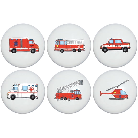 Presto Chango Decor Fire Trucks Drawer Knob Appliance Pull Firetruck Decor (Set of 6)