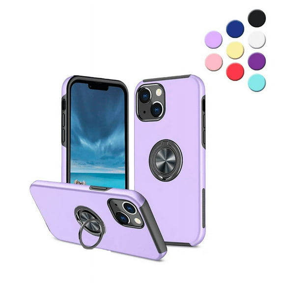 Kick Stand Case for iPhone 13 Heavy Duty with Magnetic Ring Case {Shock Proof-Built in Kickstand - Dual Layer Rubber- iPhone 13} Color Purple - By Entronix