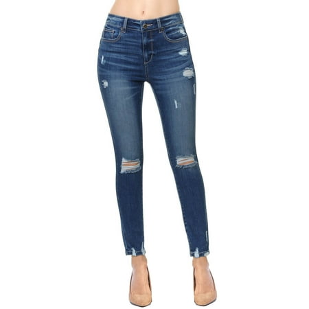 Love Moda Women's Butt-Lift Distressed Cotton Denim Slim Fit Skinny Jeans (M.Blue, 0
