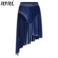 thumbnail image 2 of Faldas de baile lírico de Ballet para mujer, ropa de baile moderna para adultos, patinaje artístico, dobladillo Irregular dividido, falda con diamantes de imitación brillantes, disfraz, 2 of 5