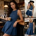 thumbnail image 3 of Womens Summer A Line Denim Overalls Dresses Casual Sleeveless Babydoll Zipper Tank Mini Jean Dress, 3 of 7
