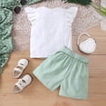 thumbnail image 4 of TOWED22 Baby Girls Cute Summer Clothes Ruffle Sleeve Tee Soft Breathable Shorts Toddler 2Pcs Set Green,10-11 Y, 4 of 5