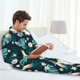 thumbnail image 4 of Mens Pajamas Set, Can Cockatoo Monstera Flower Button Down Long Sleeve Loungewear Sleepwear Pjs sets for Men, 4 of 5