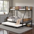 thumbnail image 3 of Tcbosik Bunk Bed Twin Over Full Size with Trundle, Bed Frame with Built-in Ladder and Full Length Guardrail, Heavy Duty Metal Slats Support, Easy Assembly, Black & Brown, 3 of 9