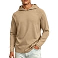 thumbnail image 2 of Mens Athletic Hoodie Quick Dry Lightweight Long Sleeve Hooded Pullover Fall Moisture Wicking Regular Fit Gym Active Pullover Top Khaki XL, 2 of 4