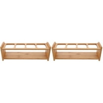 2 Pc Bamboo Spice Jar Rack Wood Seasoning Kitchen Storage Shelves Four Holes