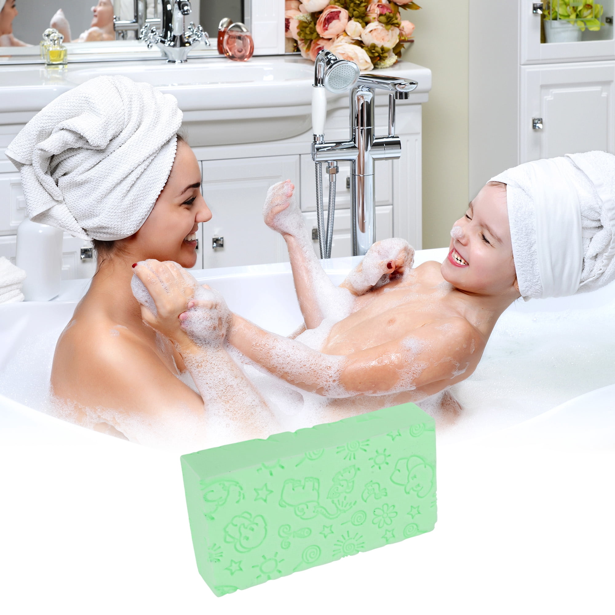 Unique Bargains Elephant Pattern Bath Sponge Body Scrubber 1 Pc Green