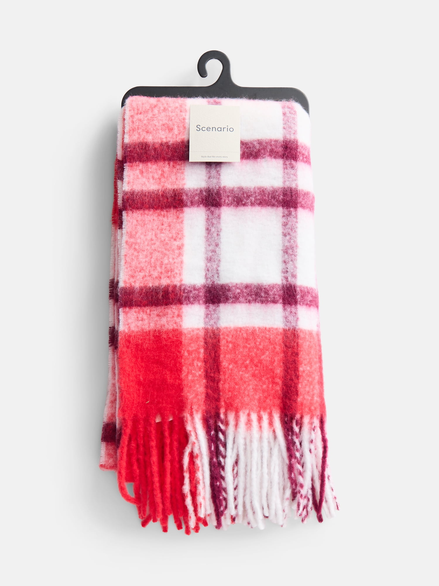 Scenario Women's Woven Plaid Scarf, Red