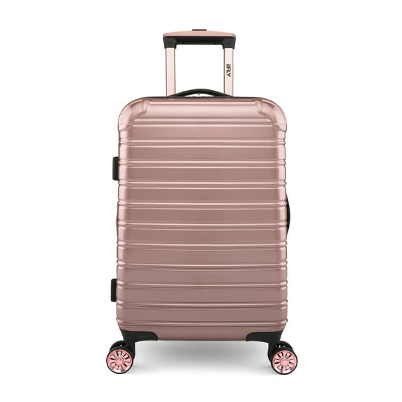 iFLY Hardside Fibertech Luggage 20" Carry-on Expandable Spinner Luggage for Travel, Rose Gold