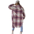 thumbnail image 5 of Powerdelux Women's Fall Color Block Plaid Flannel Shacket Jacket Button Down Shirt Coat Tops, 5 of 5