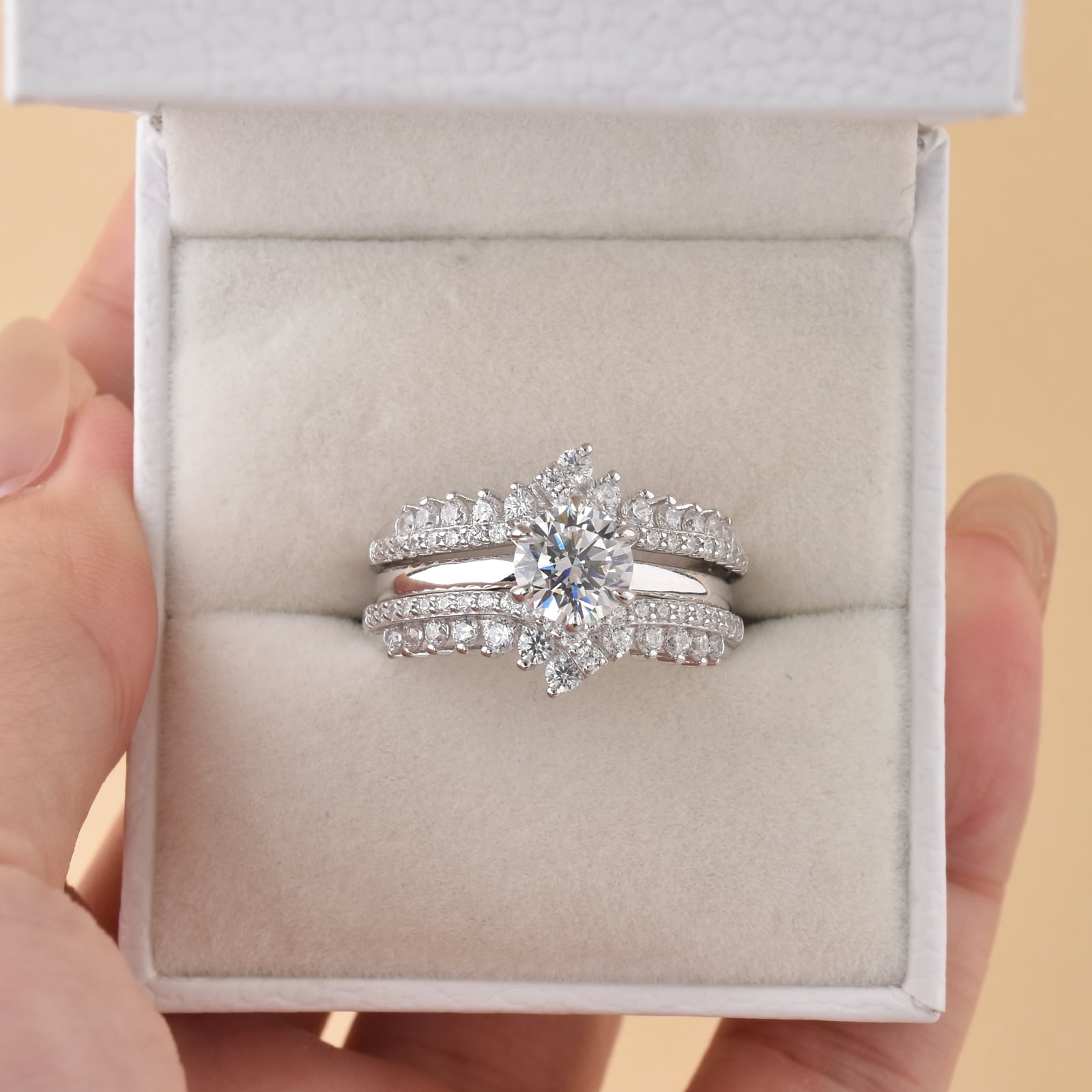 Newshe Wedding Rings for Women Engagement Ring Enhancer Band Bridal Set Sterling Silver 1.8Ct Cz Size 9
