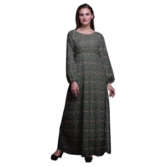 Bimba Moss Georgette Cheddar Carnation Floral Print Women’s Long Elastic Waist Casual Summer Maxi Dress-XSmall