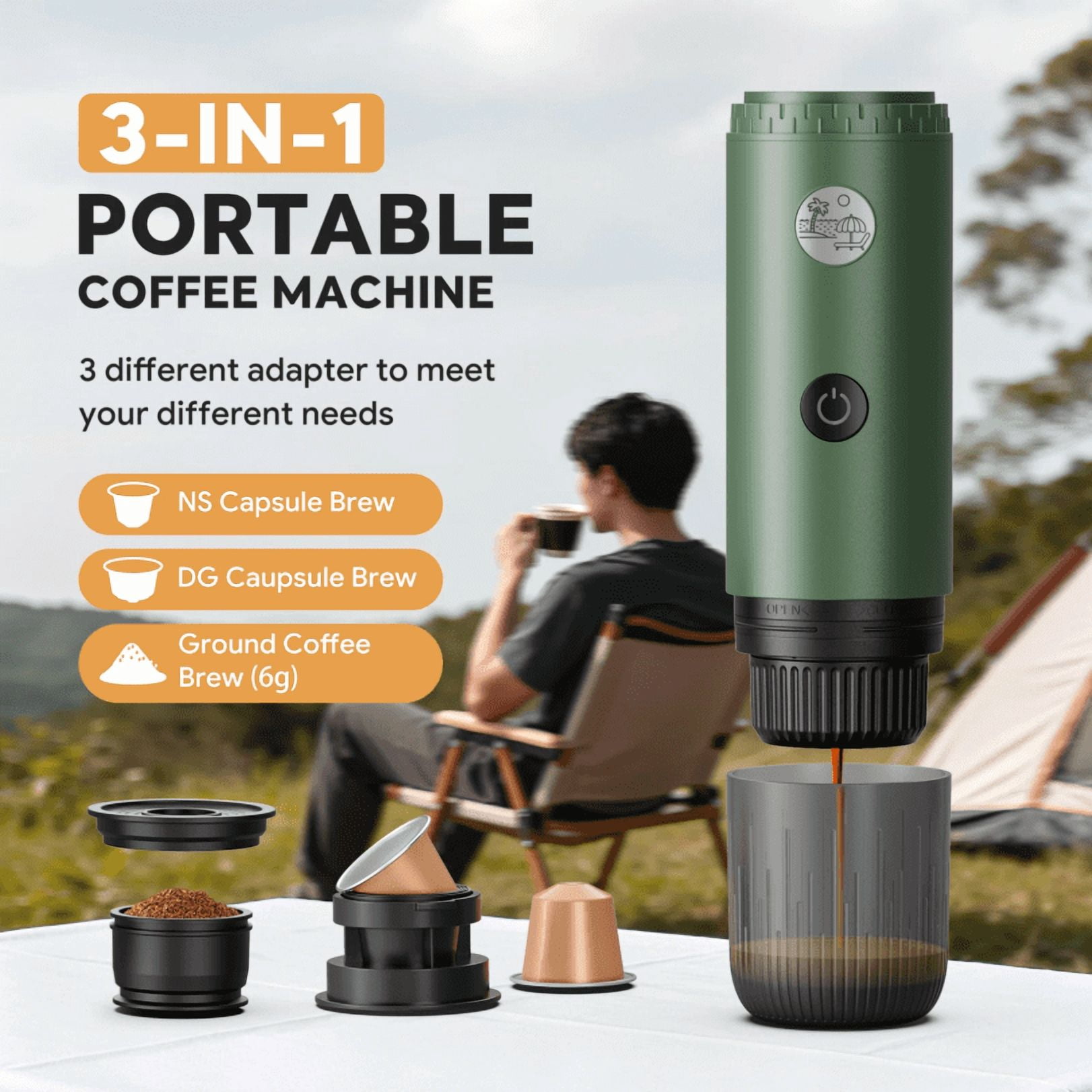 3-in-1 Portable Espresso Machine, Travel Coffee Maker with Self-Heating USB-C, 19Bar Mini Espresso for Camping Hiking Office