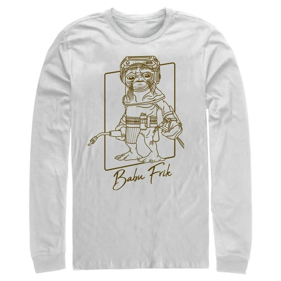 Men's Star Wars: The Rise of Skywalker Babu Frik Outline Long Sleeve Shirt White Small