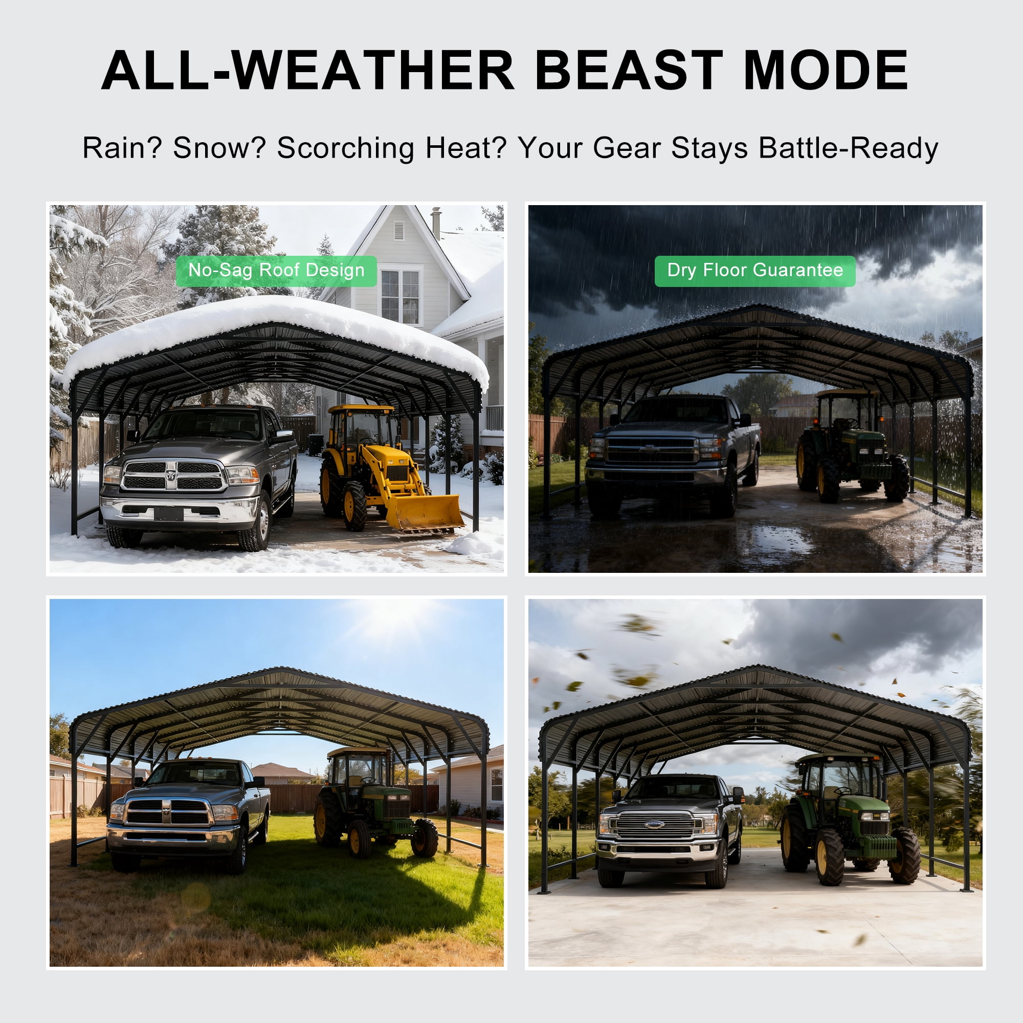 PABIMIA 20x30 FT Heavy-Duty Galvanized Steel Carport, Outdoor Metal Shelter for Cars, Trucks & Equipment, Black