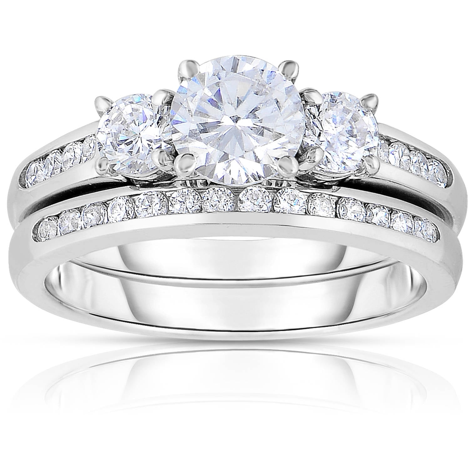 1-1 2 Carat T.W. Round Diamond 14kt White Gold 3-Stone Bridal Set by Generic