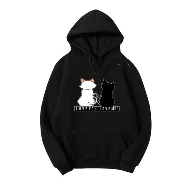 Gibobby Túnica de moda Mujeres de manga larga Cat imprimir Hoodies Drawstring Pullover Pocket Sudaderas (Negro, XL)