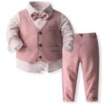 thumbnail image 1 of Trajes de ropa para bebés, camisa de vestir para niños pequeños con pajarita + pantalones con tirantes, conjuntos de trajes para caballero, boda, rosa, 120cm, 1 of 5