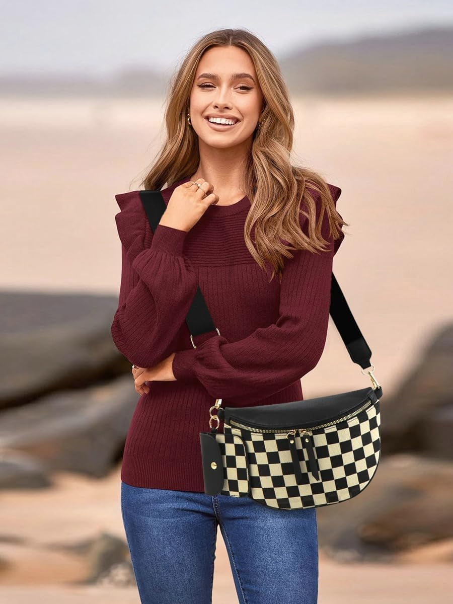 MMYGU 2 Pcs Checkered Crossbody Bags for Women Bum Bag Checkered Cross Body Sling Backpack Satchels Shoulder Wallet Purses