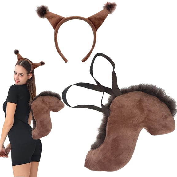 IAJDKMEK Squirrel Ear Headband with Tail for Halloween Animal Cosplay Party Accessory