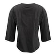 thumbnail image 4 of Women's Blouses Leisure Shirts Linen Button Down V Neck Solid Color 3/4 Sleeve Ladies Shirt, 4 of 5