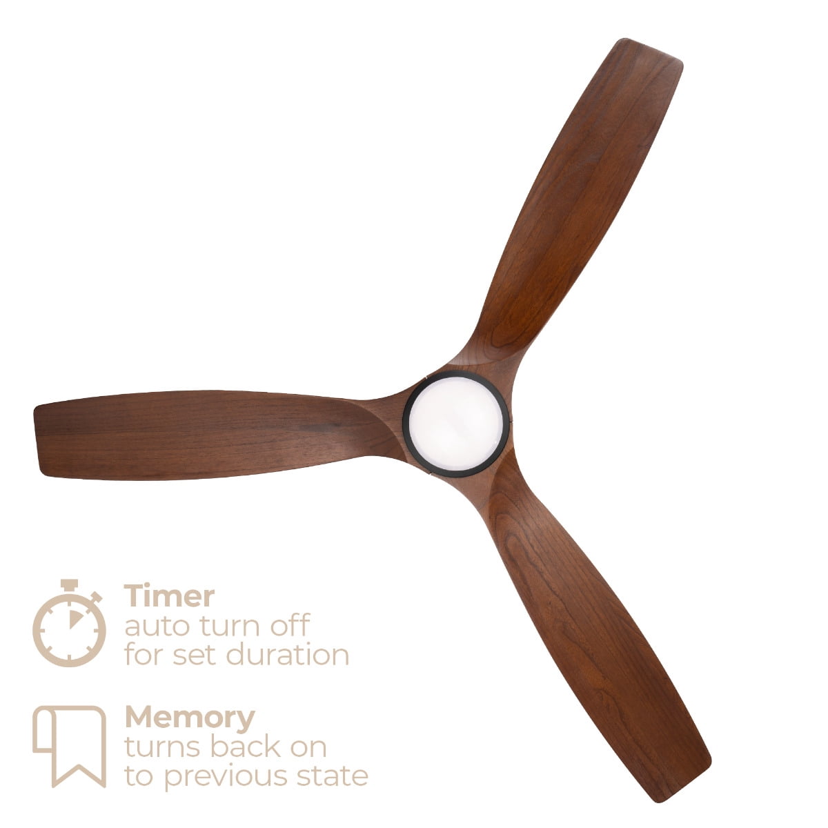 Madera 52in 3-Blade Smart Ceiling Fan 2700K-6000K CCT Tunable Range LED Light Kit in Matte Black with Distressed Koa Solid Wood Blades Works With iOS or Android App