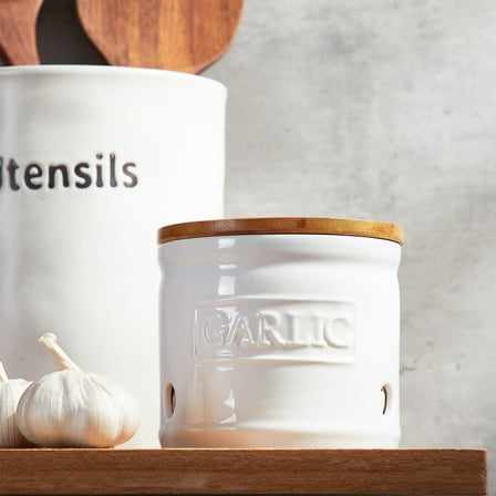 Garlic Keeper White Ceramic Jar With Lid for Garlic Storage