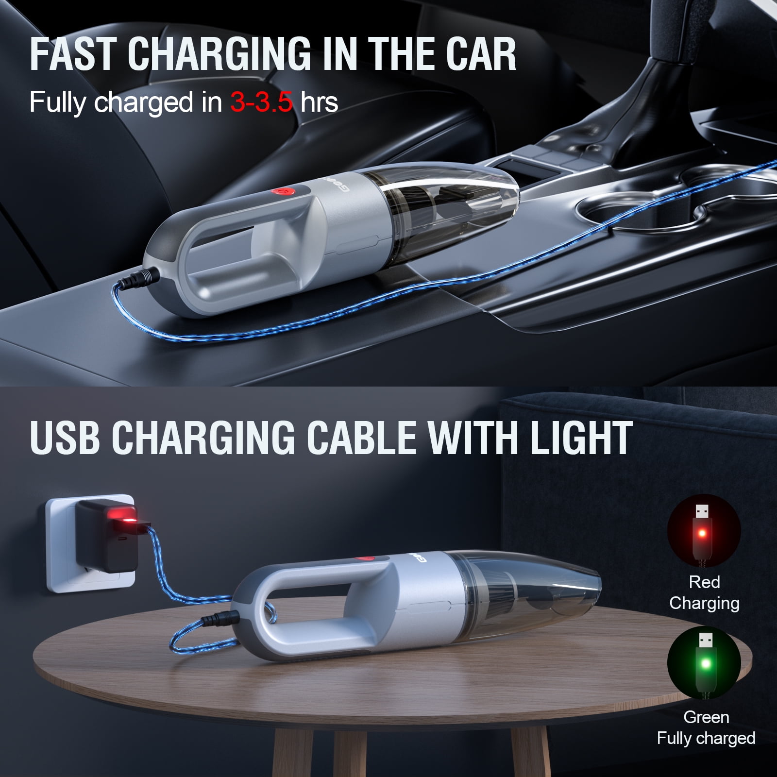 Gooloo V7 Mate Cordless Handheld Car Vacuum, Gray photo 6
