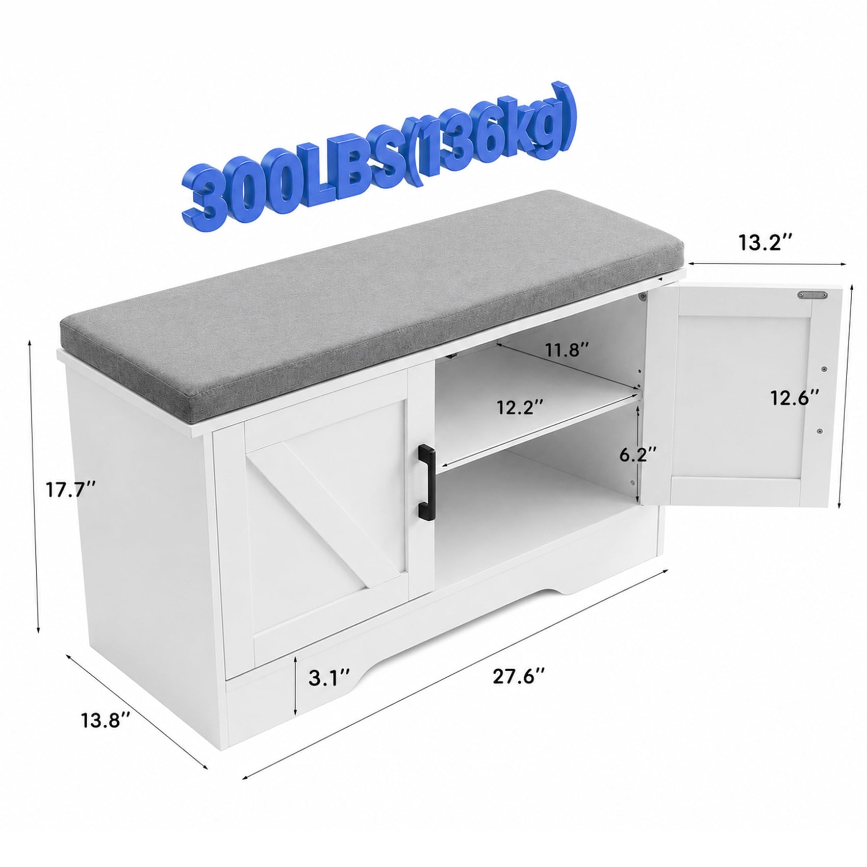 Alvantor 2-Tier Wooden Shoe Storage Cabinet Bench with Padded Seat and Adjustable Shelf for Entryway