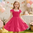 thumbnail image 5 of 11-12 Years Girls' Dresses Cute Solid Color Short Sleeve Ruffle A Line Tiered Dress, 5 of 9