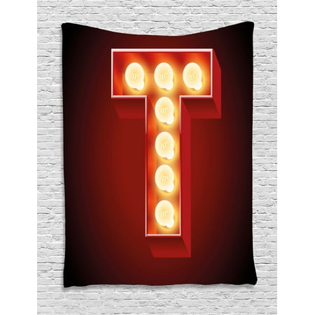 Letter T Tapestry, Cinema Circus Club Theme Old Fashioned Show Business Inspired Typography, Wall Hanging for Bedroom Living Room Dorm Decor, 40W X 60L Inches, Ruby Yellow Black, by (Best Fashion Show Themes)