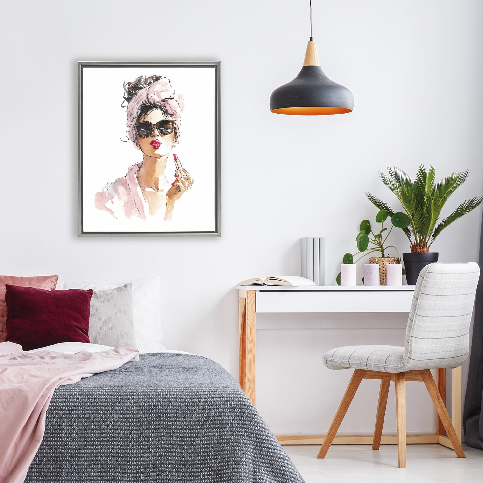 Stupell Industries Velour Secrets Lipstick Gray Framed Floater Canvas Wall Art, design by Svetlana Aleynikova