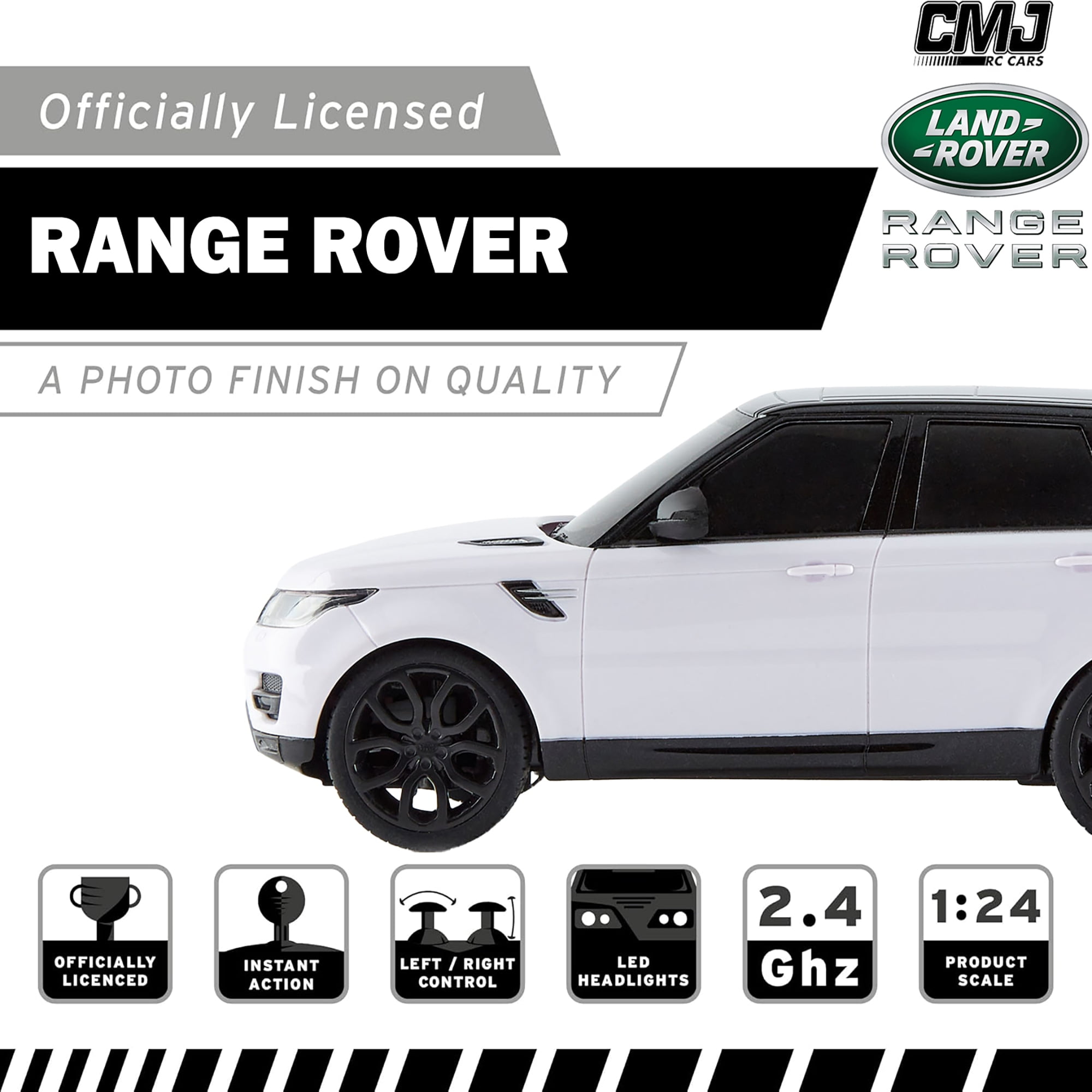 CMJ RC Cars: Range Rover - White - 1:24 Scale, Remote Control Radio SUV Vehicle, 2.4 Ghz, LED Headlights, Indoor-Outdoor Racing Toy, Licensed Model