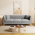 thumbnail image 5 of Modern Tufted Velvet Sofa, 82.67" Mid-Century 3-Seater Couch with Gold Metal Legs& Pillows, Elegant Chesterfield-Style Sofa for Living Room (Gray), 5 of 11