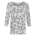 thumbnail image 4 of Jsaierl 3/4 Length Sleeve Tops for Women Summer Round Neck Shirts Trendy Floral Ladies Blouses Going Out Dressy T-shirts Top S-2XL, 4 of 5