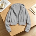 thumbnail image 6 of ZOYOEN Girls Cropped Zip Up Hoodie- Long Sleeve Fall Fashion Casual Kids Track Jacket Gray Size 8 Years, 6 of 6