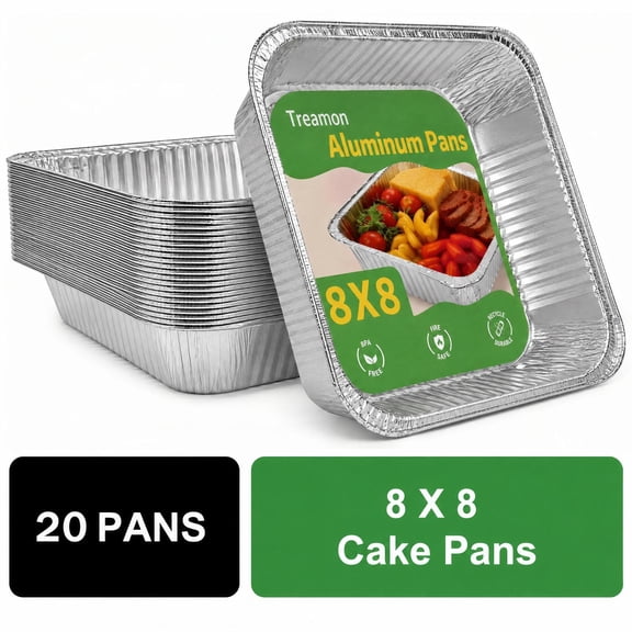 Treamon Aluminum Pans, Square Disposable Foil Pans, 8*8" 20 Count