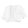 thumbnail image 4 of LEKODE Ruffle Short Sleeve Chiffon Bolero Shrug Womens Cropped Loose Fit Lightweight Formal Wedding Evening Layering Outer Tops White XL, 4 of 7