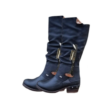 

UKAP Women Comfort Riding Boots Walking Non-slip Winter Shoes Tall Boot Black 5.5