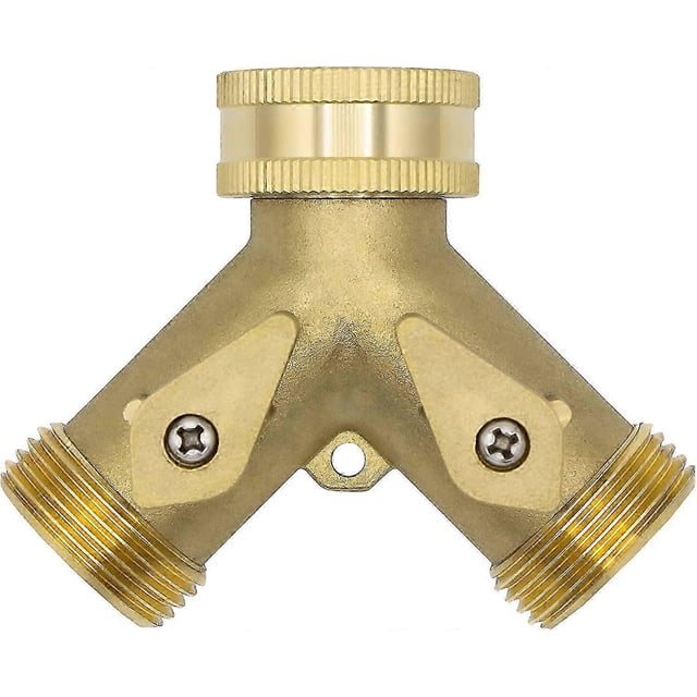 Distribuidor en Y de 2 vías, macho de 3/4", de latón, con válvulas de cierre.